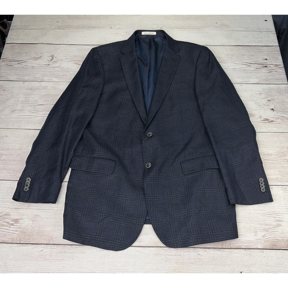 Joseph Abboud Reda Men's 46XL Sport Blazer Blue Window Pane Linen Wool Tailored